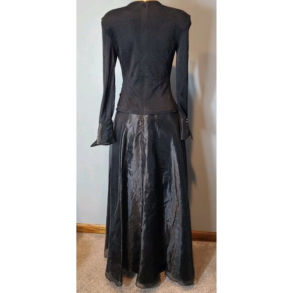 Vtg JS Collections Full Length Black Shimmer Evening Dress Sz 10 1920s New Year - Picture 5 of 11